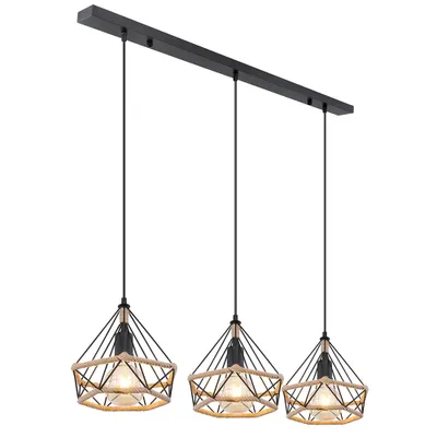 Produktbild von Hängelampe, Metall, Hanfseil, braun, 3 Flammig, H 120 cm