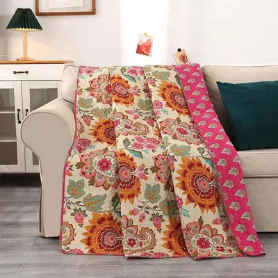 Obrázek produktu pro Přikrývka Famanu s motivem slunečnice, 150 x 200 cm - Béžová/růžová