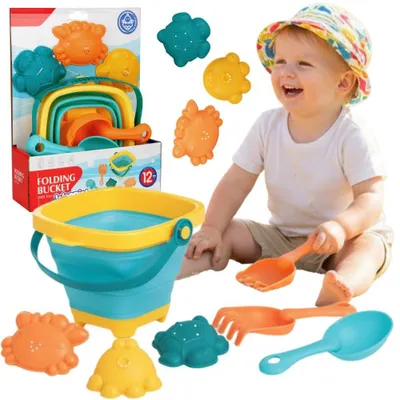 Image de Woopie Baby Seau Pliant Avec Spatule Râteau Et Ensemble De Moules Bleus
