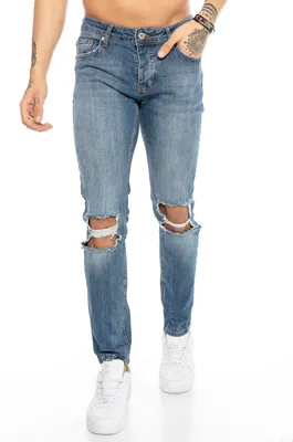 Produktbild von Red Bridge Herren Jeans Hose Destroyed Wrecked Knee Blau W33 L34