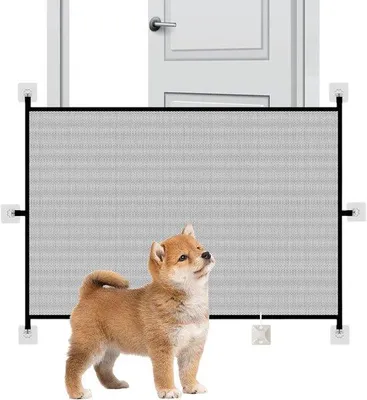Imagen del producto de Barrera de seguridad de 110 x 72 cm - Barrera para bebés/mascotas - Puerta de seguridad - Barrera para perros - Barrera para niños y perros - Barrera de seguridad sin necesidad de taladrar - Barrera para bebés y perros - Ideal para exteriores, balcones, escaleras y jardines. Incluye accesorios.