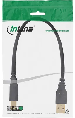 Produktbild von InLine USB 2.0 Kabel, A an B, schwarz, Kontakte gold, 0,5m, 0,5 m, USB A, USB B, USB 2.0, Stecker/Stecker, Schwarz