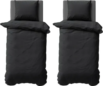 Produktbild von 4 teilige Uni Bettwäsche 155x220 cm Mikrofaser Schwarz Bettbezug Garnitur Set