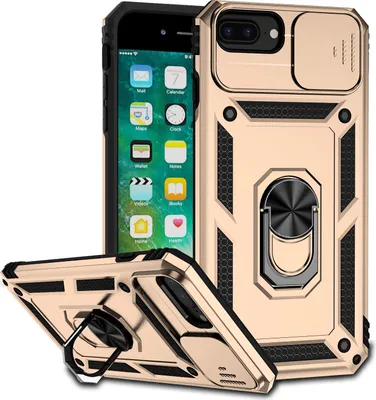 Image de Étui pour iPhone 8 Plus/7 Plus/6 Plus/6s Plus étui double couche avec couvercle coulissant pour appareil photo et anneau de support Or