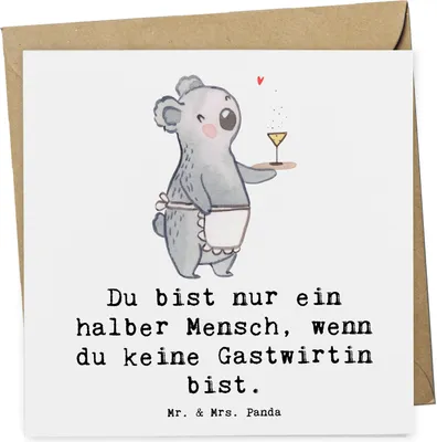 Produktbild von Mr. & Mrs. Panda Glückwunschkarte Gastwirtin Herz - Weiß - Geschenk, Gaststätte, Klappkarte, Grußkarte, Kneipe, doppelkarte, anlasskarte, Bar, faltkarte
