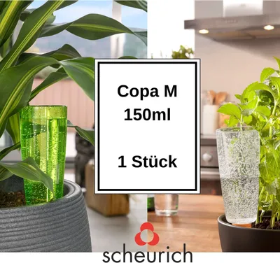 Produktbild von Scheurich Wasserspender Copa M | 2er Set Grün/Transparent |150 ml Füllmenge | Bewässerungskugel klein mit Ton Fuß | Wasserspender Pflanzen und Blumen Terrakotta Stiel