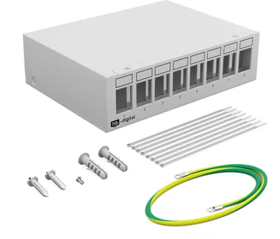 Produktbild von hb-digital Patchpanel 8 Port für Keystone Module Patchfeld Gehäuse hellgrau