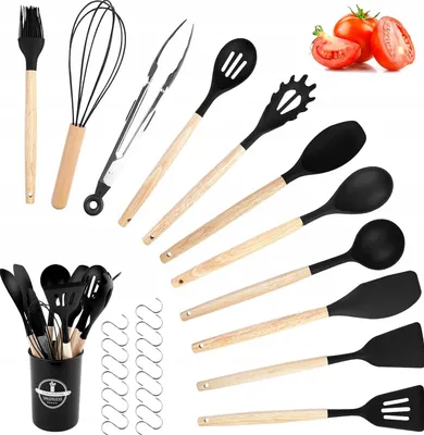 Produktbild von Praktisches 27-teiliges Küchenzubehör-Set aus Silikon, Schwarz