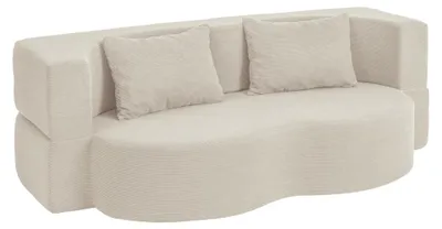SoBuy Schlafsofa FST101-MI mit beigem Cordbezug und geschwungener Form im Studio-Setting