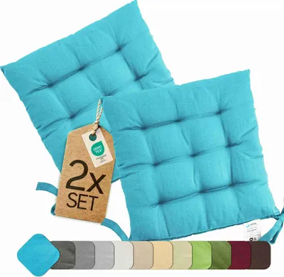 Produktbild von Sitzkissen Stuhlkissen Indoor & Outdoor 2er Set 40x40 cm - Türkis - etérea Stuhl Kissen Auflage mit Bändern