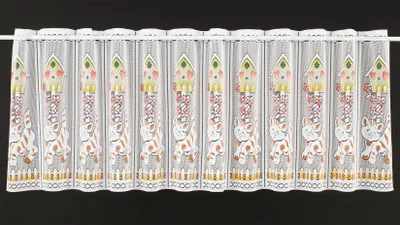 Produktbild von Gardinen Kranzusch Scheibengardine Vogelhaus und Katze 45x98 cm H/B weiß bunt Bistrogardine Vorhang Küche 1er Pack
