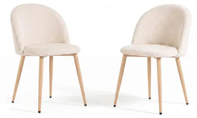 Produktbild von 2er-Set Stühle aus breitem Cord-Velours mit Metallbeinen, elegantes Design, für Esszimmer, Küche, Bar, Restaurants Sara - Butter/Holzoptik