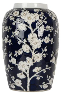 Imagen del producto de Florero Clayre & Eef, diámetro 20 cm, altura 30 cm, color azul y blanco, cerámica, para flores