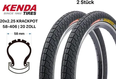 Produktbild von 2 Stück BMX Kenda Street Reifen KRACKPOT 20x2.25 MTB Bike 58-406 tire black
