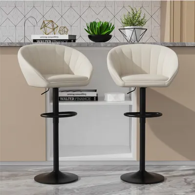 Produktbild von Barhocker 8er Set,Leinengewebe Küchenstuhl,Gepolsterter Barstuhl mit Armlehnen,Drehbar Tresenhocker für Küche/Hausbar 54x35x80-101cm Beige