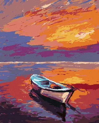Image de Zuty - Peinture par numéros - BATEAU AU COUCHER DE SOLEIL, 40 x 50 cm, sans cadre et sans toile tendue
