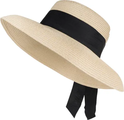 Produktbild von styleBREAKER Damen Sonnenhut mit breitem Schwarzem Zierband, breite Krempe, Strohhut, Papierstroh Hut 04025036