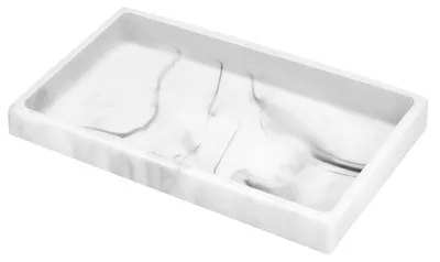 Produktbild von Badezimmertablett Harz Schminktisch Organizer Deko Rechteckig Schmuckaufbewahrung Servierbrett Marmor Weiß 25.5 x 15.5 x 2 cm