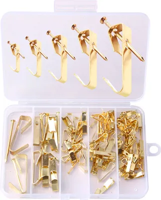 Produktbild von 120-teiliges Bilderhaken-Set, Bilderaufhängeset mit Wandhaken, robuste Bilderrahmenhaken für Spiegelwand, Bilderrahmen, Wanduhr, Aufhänger (Gold)