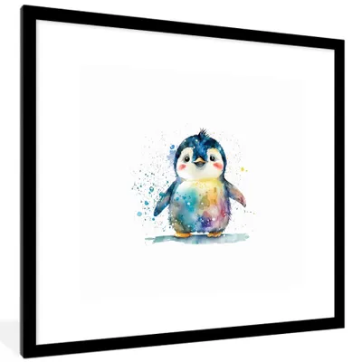 Produktbild von MuchoWow® Gerahmtes Poster Pinguin - Regenbogen - Aquarell - Tiere - Kinder 40x40 cm - Poster mit Schwarzem Bilderrahmen Wandposter Rahmen Foto Bilder - Poster - Plakat im Rahmen