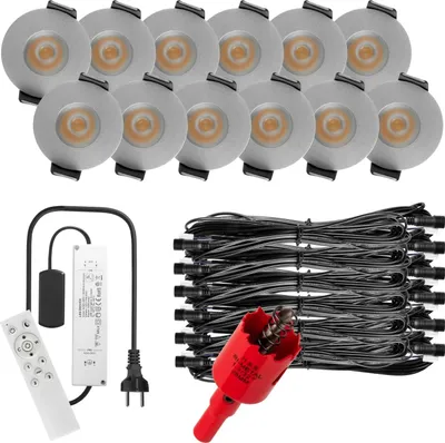 Produktbild von S-Polylight PREMIUM Mini LED- Einbauspots Kaltweiß 6.000K, Smart, Smarthome, App, Alexa, DIMMBAR, IP65, FUNK 3W LED Einbaustrahler Terrassenüberdachung, Terrassenbeleuchtung, Bad, Sauna, LED Spots mit Fernbedienung (SILBER, 12x SMARTHOME LED-SET)