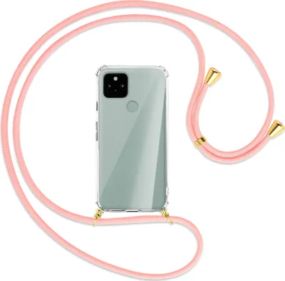 Produktbild von Handykette Backcover-Schutzhülle mit Band (Metall goldfarben) für Google Pixel 5 - rosa