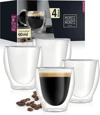 Produktbild von Unyqoos® 4er-Set Doppelwandige Espressogläser 60 ml – Borosilikatglas, hitze- & kratzfest, spülmaschinenfest, ideal für Espresso, Tee & kalte Getränke