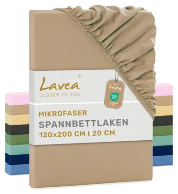 Zdjęcie produktu dla Lavea® Elastyczny pokrowiec na materac 120x200 cm, wykonany z mikrofibry, z gumką wszytą po obwodzie, przeznaczony do materacy o grubości do 20 cm, oddychający i zapewniający uczucie chłodu, łatwy w pielęgnacji, 1 sztuka, kolor: beż