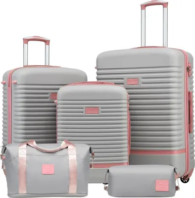 Immagine prodotto di COOLIFE ABS guscio duro valigia trolley set 5pcs grigio/rosa