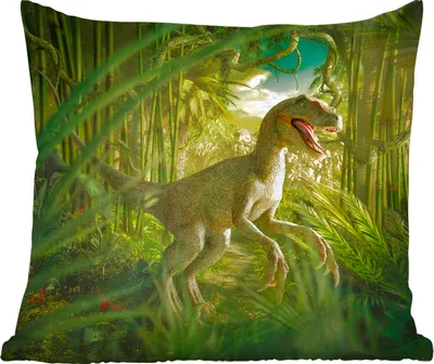 Produktbild von MuchoWow® Zierkissen Sofakissen Wohnzimmer Dekokissen 45x45 cm Dinosaurier - Pflanzen - Grün - Illustration - Kinder - Jungen - Schlafpolster - Polster für das Sofa