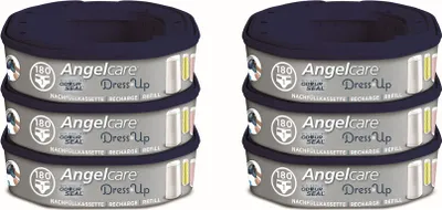 Two stacks of Angelcare refill cartridges for a diaper pail.