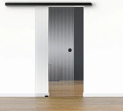 Produktbild von Pertura Glasschiebetür Komplettset Glera Ripple 01 775x2050 mm Links inkl.Beschlag Selir Aluminium schwarz,Griffmuschel