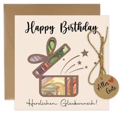 Image de Emballage pour cadeau d'anniversaire : carte, enveloppe A5, papier kraft, corde de jute, points de colle, étiquette cadeau