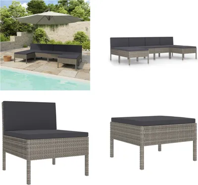 Produktbild von vidaXL 6 tlg. Garten Lounge Set mit Auflagen Poly Rattan Grau - Gartenmöbel-Set - Gartenmöbel-Sets - Gartengarnitur - Gartengarnituren