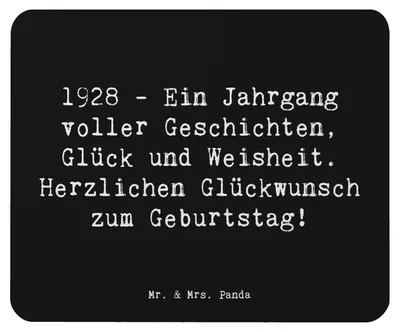Produktbild von Mr. & Mrs. Panda Mauspad Spruch 1928 Geburtstag - Schwarz - Geschenk, Alter, pc, mousematte, Glück, Geschichten, Mouse Pad, Mousepad, Weisheit, Happy Birthday