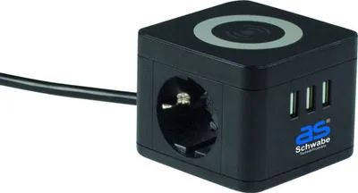 Image de as-Schwabe Station de recharge QI-Wireless double tour de prise de courant 1,5 m noir avec prise USB femelle