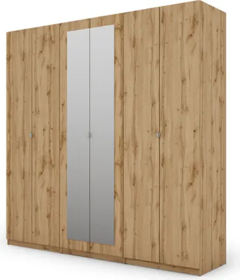 Produktbild von Meblast | Kleiderschrank 240x240 cm mit 2 Spiegeln - Eiche Wotan - Garderobe mit Regalen, Schubladen und Kleiderstange | Moderner Stil