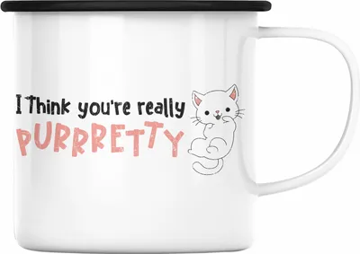 Produktbild von Trendation - Valentinstag Emaille Tasse Geschenk für Ihn Sie Lustig Katzenbesitzer Geschenkidee Becher Freund Freundin Liebe Paare (Schwarz)