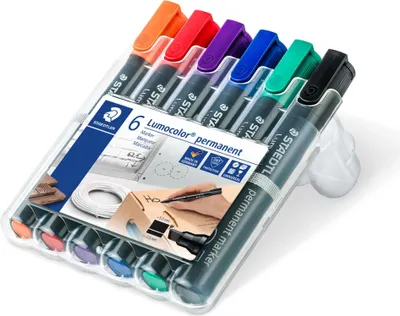 Produktbild von STAEDTLER Lumocolor 350 permanent Marker, Keilspitze, 6er-Set,  sortierte Farben