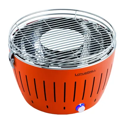 Obrázok produktu pre LotusGril Classic mandarínkovo oranžový gril na drevené uhlie Stolný gril s pripojením USB