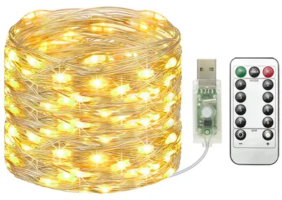 LED-Lichtschnur 12 m, 120 LEDs, warmweiß, dimmbar, mit Fernbedienung