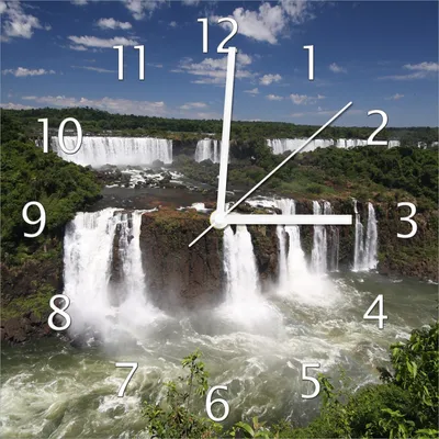 Produktbild von Wallario Design Wanduhr Iguazu-Wasserfälle aus Echtglas, Größe 30 x 30 cm