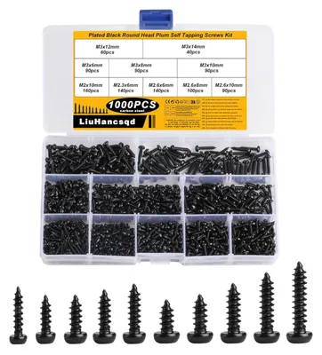 Produktbild von Set von 1000 schwarzen selbstschneidenden TORX Schrauben M2-M3, Senkkopf, für Holz und Blech
