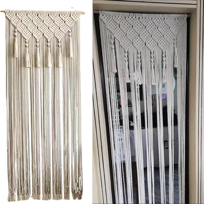 Image de Rideau en macramé, 65 x 200 cm, beige, en coton, pour salon