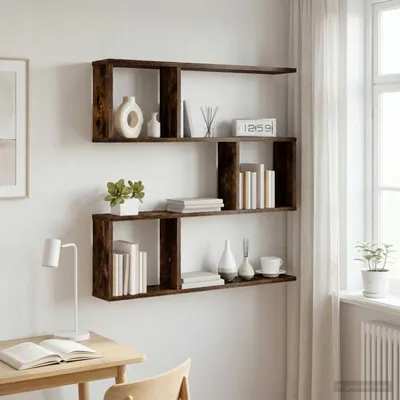 Imagen del producto de Maison Exclusive - Estantería de pared en roble ahumado, 80 x 12 x 79,5 cm, material de madera