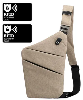 Produktbild von Brusttasche - inklusive 2 RFID/NFC-Blockierkarten - 32x20x2cm - Khaki Schultertasche (rechts) - Damen und Herren - für Reisen und Radfahren