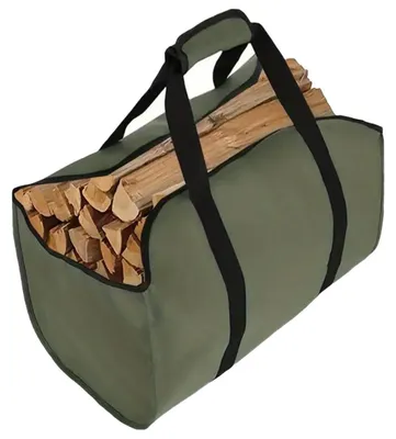 Image de Sac de transport pour bois de chauffage, panier en bois, support pliable pour bois de cheminée, imperméable, en tissu Oxford, couleur vert militaire
