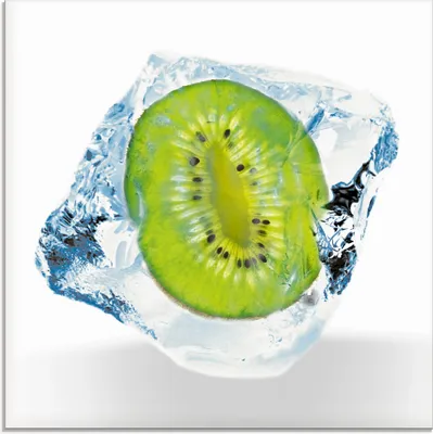 Produktbild von ARTland Glasbild Kiwi im Eiswürfel Größe: 50x50 cm