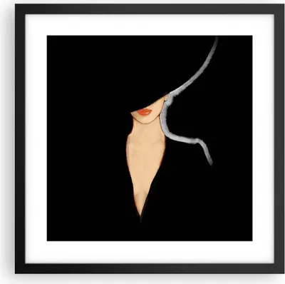 Produktbild von Gerahmtes Poster - Schwarzer Rahmen - Schwarz Frau Hut - 40x40 cm - Wand Bild - Wanddeko - Wandbilder - Kunstposter - Wandposter - Bilderrahmen - Bilder - Kunstdruck - Wandbild - P2BAC40x40-4341
