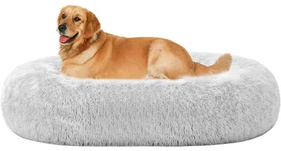 Image de Lit pour chien, forme ronde, orthopédique, confortable, lavable, diamètre 100 cm, couleur gris clair